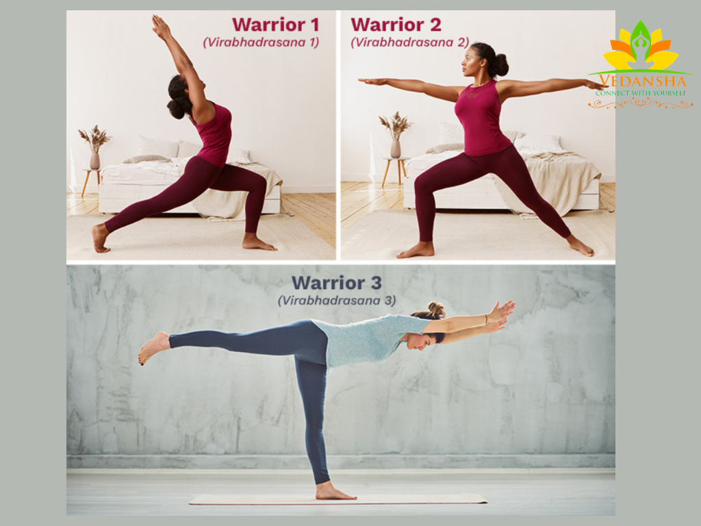 Warrior Poses (Virabhadrasana I and II):